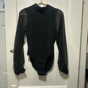 Saks Fifth Avenue Black Sheer Sleeve Top vintage